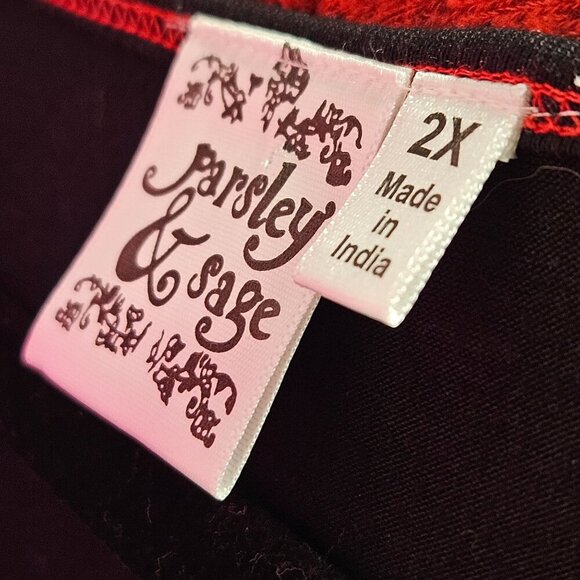 Parsley & Sage 2X Red Black Patchwork Long Sleeve Tunic Top Lagenlook - Picture 7 of 8